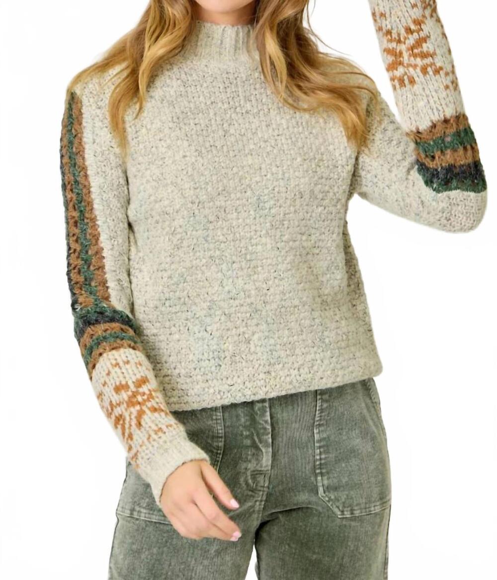 NEW MYSTREE mock neck fair isle cuff sweater in beige/green